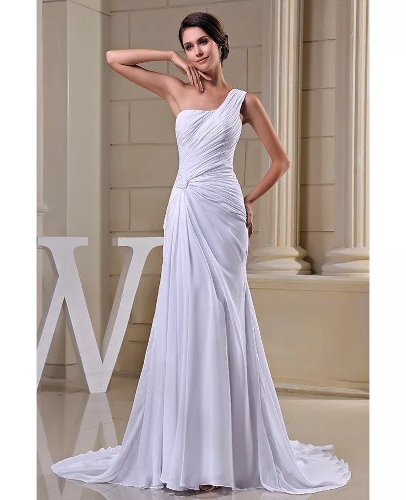 Sheath One shoulder Sweep Train Chiffon Wedding Dress OP5027 155 6 GemGrace