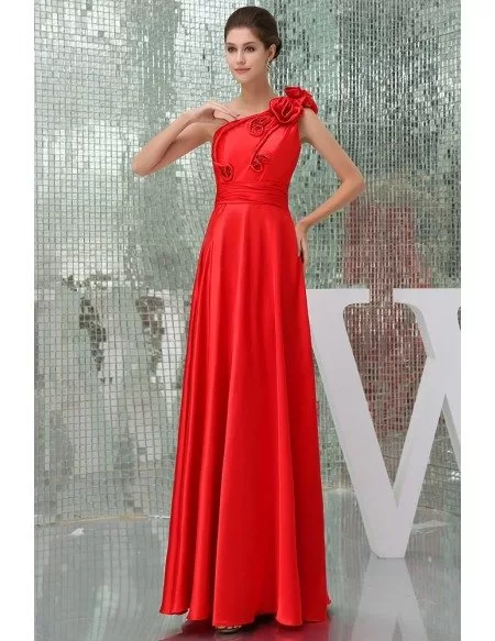 A-line One-shoulder Floor-length Satin Evening Dress #OP5028 $138.2 ...