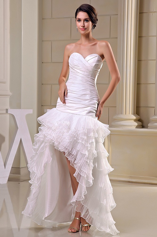 Sheath Sweetheart Asymmetrical Satin Tulle Wedding Dress With Cascading ...