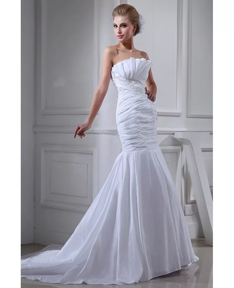 Mermaid Strapless Court Train Satin Wedding Dress With Ruffle #OP4086 ...