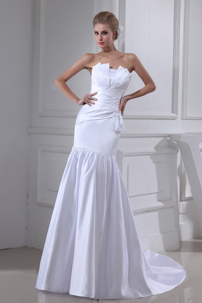 Mermaid Strapless Sweep Train Satin Wedding Dress With Ruffle #OP5082 ...