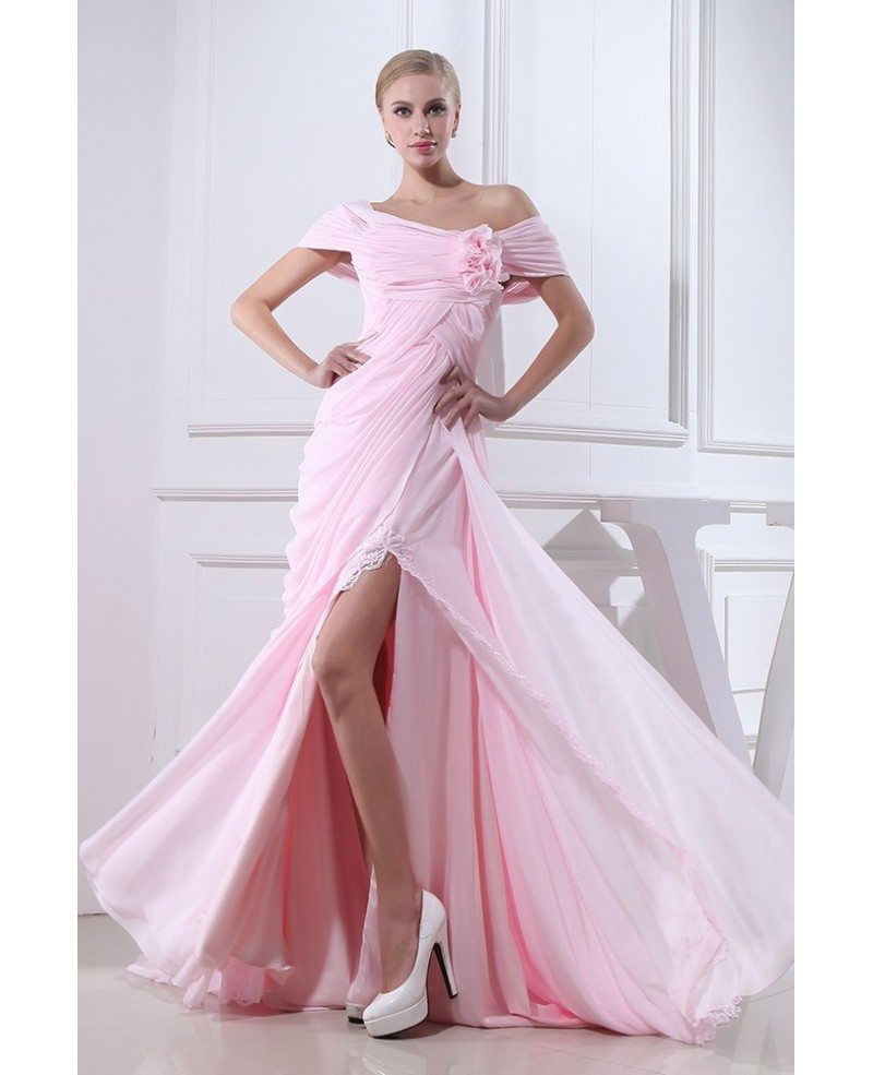 Sheath Off-the-shoulder Sweep Train Chiffon Wedding Dress With Lace # ...