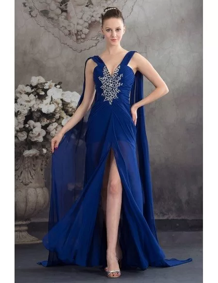 A-line V-neck Floor-length Chiffon Prom Dress With Beading #OP4578 $155 ...