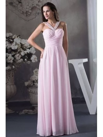 A-line Halter Floor-length Chiffon Prom Dress With Beading