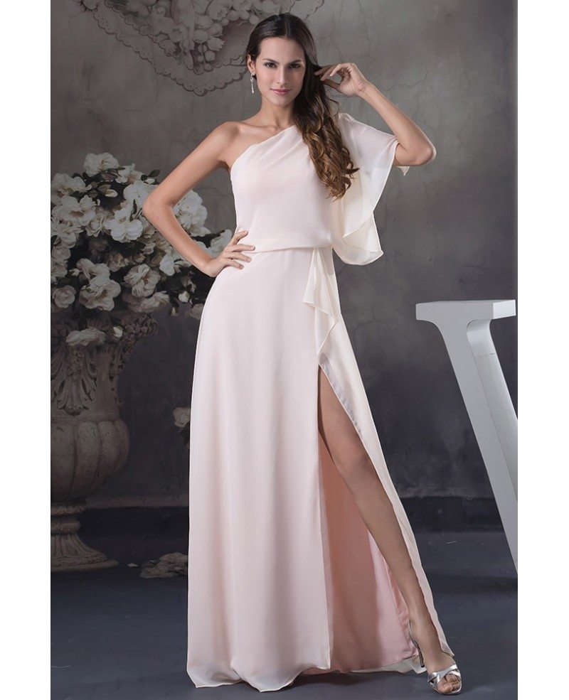 A line One shoulder Floor length Chiffon Evening Dress OP4591