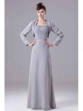 A-line Strapless Floor-length Chiffon Mother of the Bride Dress