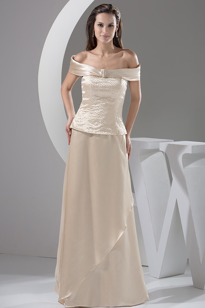 A-line Off-the-shoulder Floor-length Satin Mother of the Bride Dress # ...