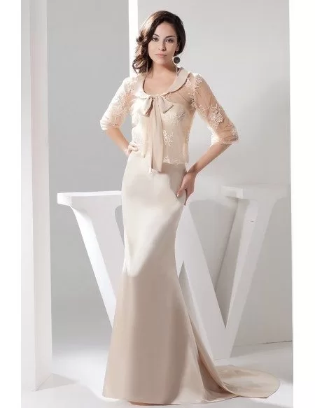 A-line Strapless Sweep Train Satin Mother of the Bride Dress