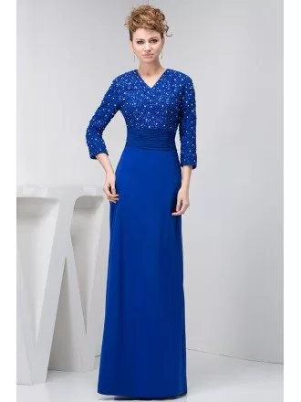 A-line V-neck Floor-length Satin Mother of the Bride Dress With Beading