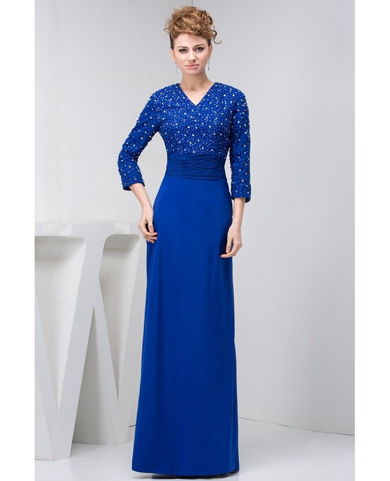 Royal Blue Mother of the Bride Dresses With Sleeves 2016 A-line V-neck ...