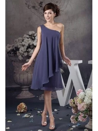 A-line One-shoulder Knee-length Chiffon Mother of the Bride Dress