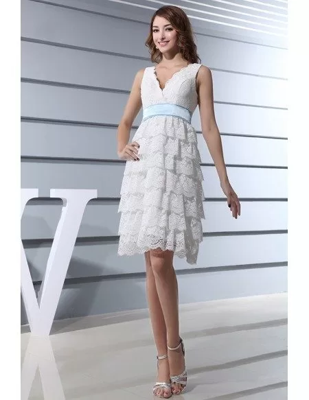 A-line V-neck Short Lace Formal Dress