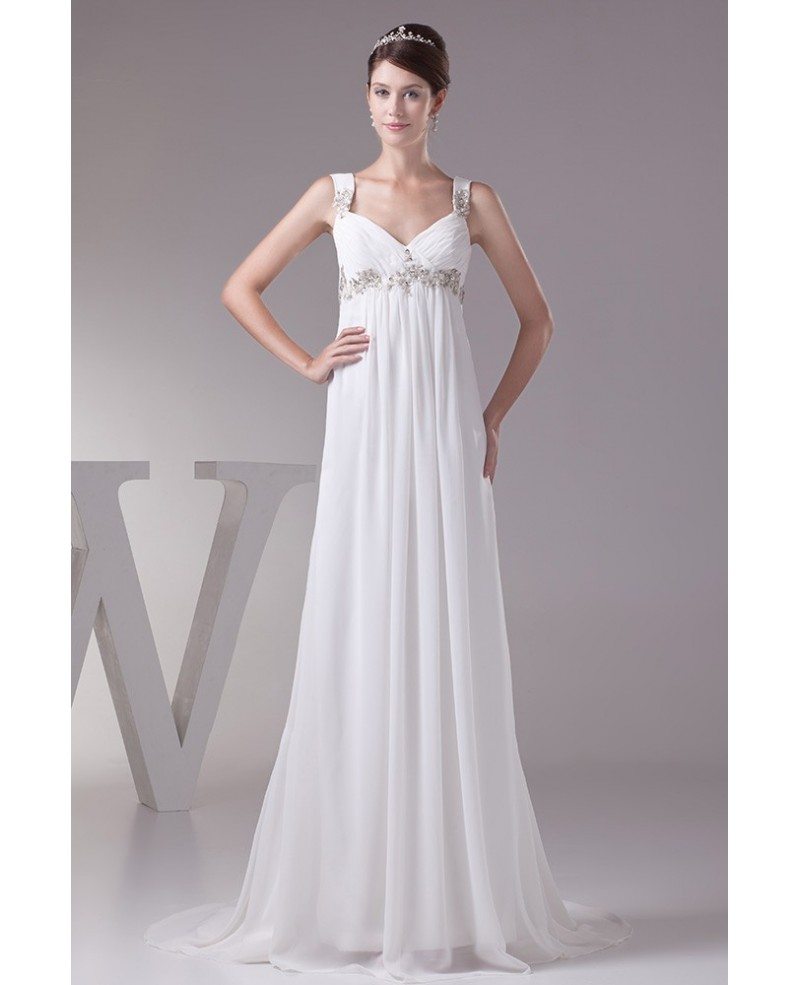 Empire V-neck Sweep Train Chiffon Wedding Dress With Beading #OP4520 ...
