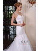 Mermaid V-neck Court Train Organza Wedding Dress With Beading Appliquer Lace