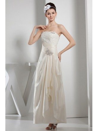 A-line Strapless Ankle-length Satin Wedding Dress With Beading