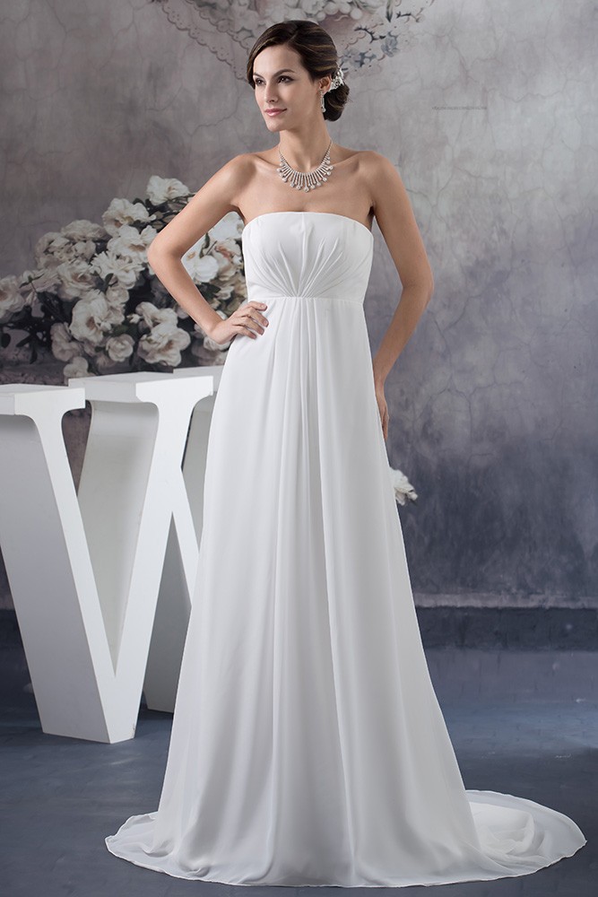 A-line Strapless Sweep Train Chiffon Wedding Dress #OP4758 $138.2 ...