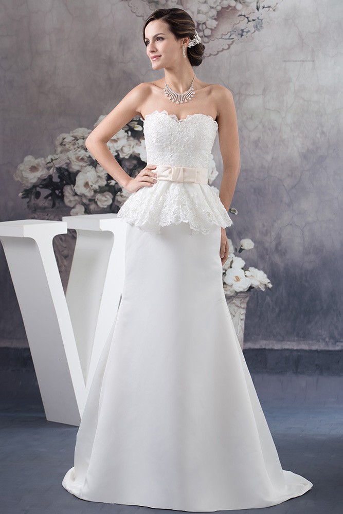 A-line Sweetheart Sweep Train Satin Wedding Dress With Lace #OP4759 ...