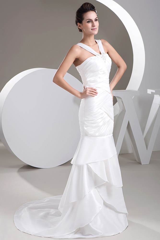 Mermaid Halter Sweep Train Satin Wedding Dress With Beading #OP4809 ...