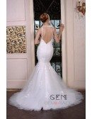 Mermaid V-neck Court Train Organza Wedding Dress With Beading Appliquer Lace