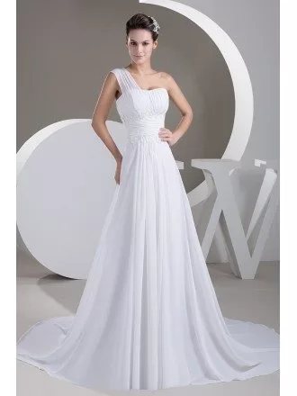 A-line One-shoulder Court Train Chiffon Wedding Dress With Beading