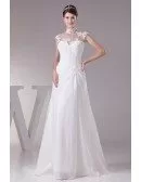 Elegant Long Halter Cap Sleeves Lace Chiffon Beach Wedding Dress
