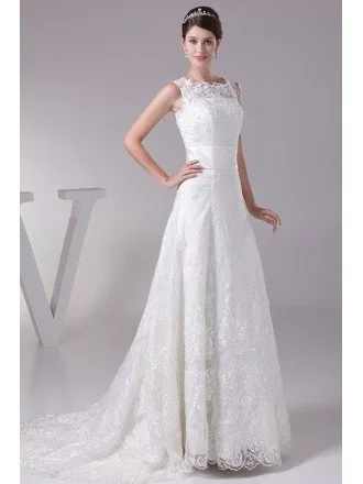 Full of Lace High Neckline Wedding Dress with Corset Back