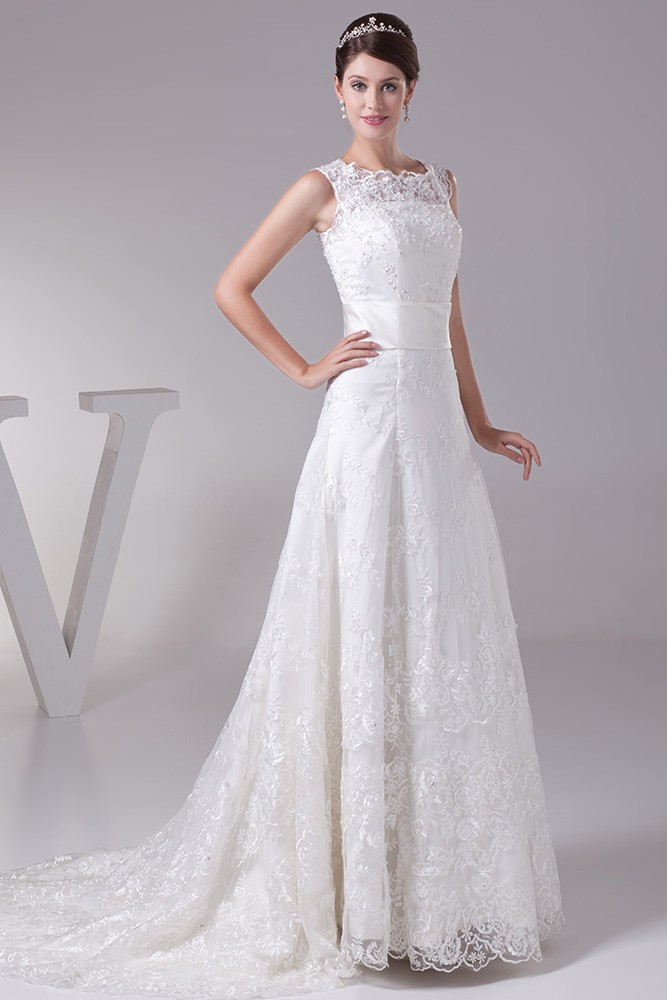Full of Lace High Neckline Wedding Dress with Corset Back #OPH1292 $260.9 