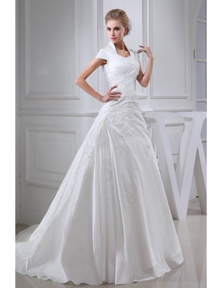 High Neck Taffeta Cap Sleeved Lace Wedding Dress #OPH1322 $260.9 ...