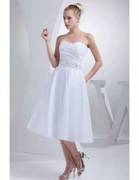 Popular Tea Length Beaded Sweetheart Short Wedding Dress
