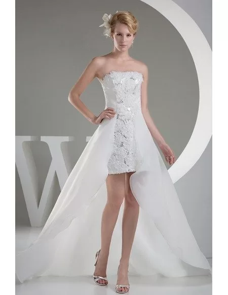 The office Get up booklet Classy High Low Wedding Dresses With Train Chic Strapless Lace Short Front  Long Back Style #OP4493 $178.8 - GemGrace.com