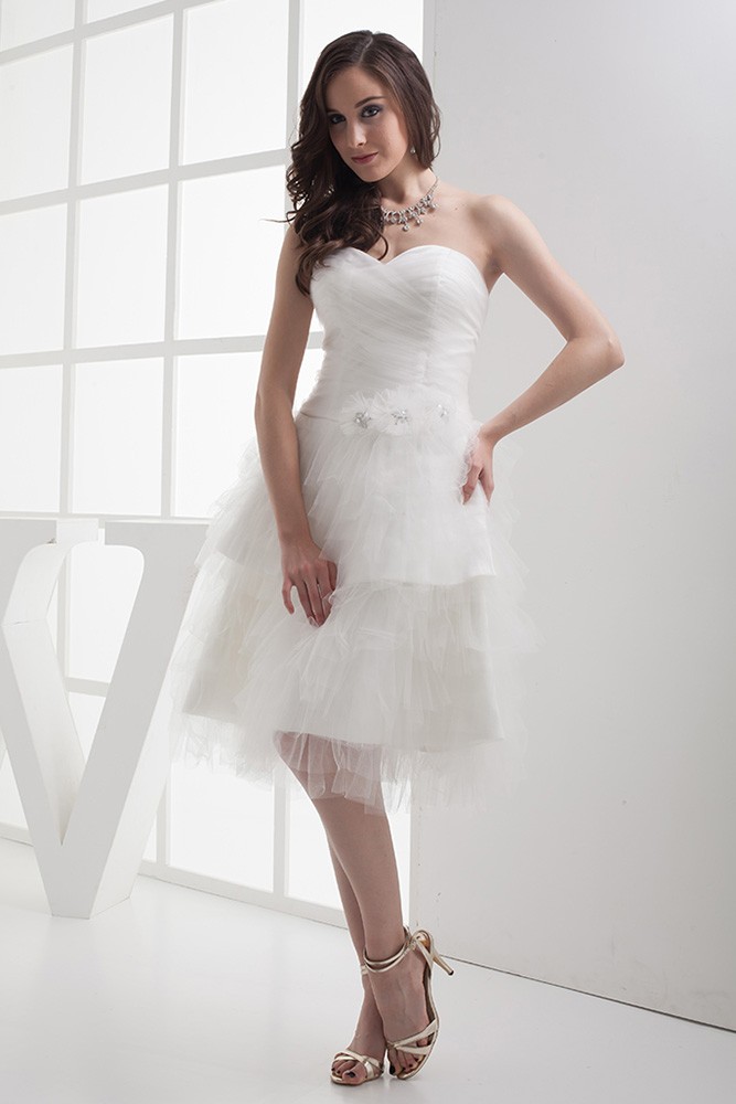 Reception Cheap Short Wedding Dresses Layered Puffy White Sweetheart