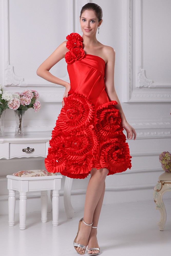Red Reception Short Wedding Dresses Modern Beautiful Red One Shoulder ...