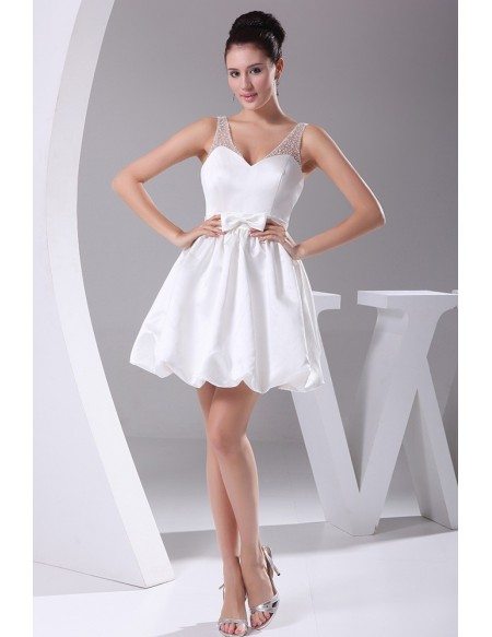 Simple Sweetheart Short White Taffeta Wedding Dress with Beading Straps