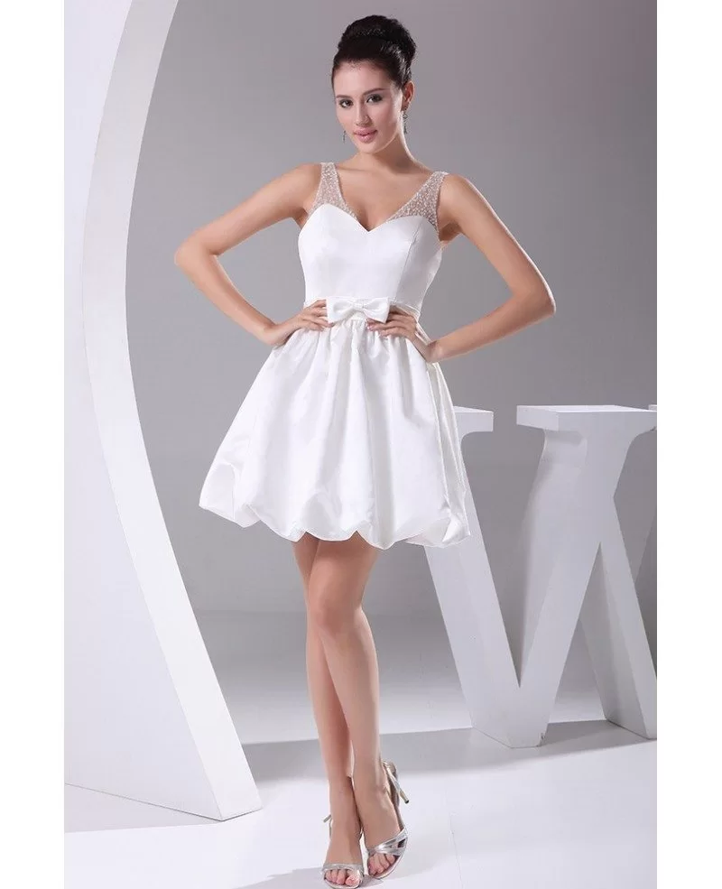 Simple Short Wedding Dresses Sweetheart Backless White Taffeta Style With Beading Straps OP4269