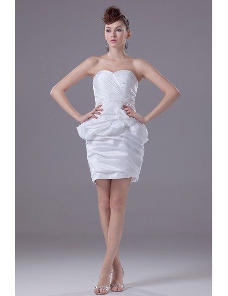 Little Plain White Short Taffeta Wedding Dress with Beaded Waist