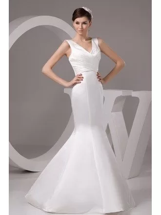 Mermaid V-neck Floor-length Satin Wedding Dress