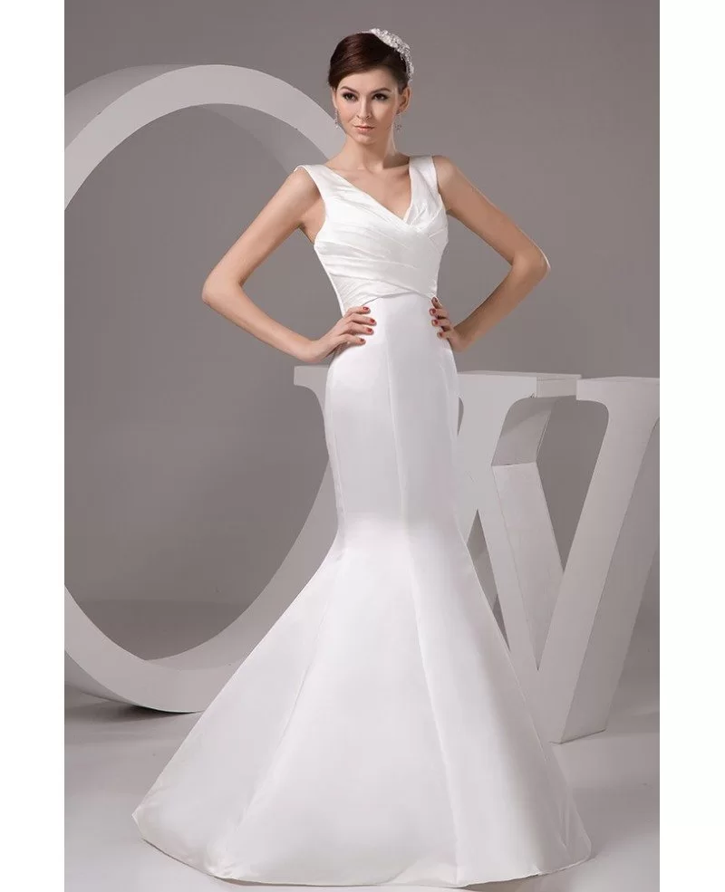 Mermaid V neck Floor length Satin Wedding Dress OP4765 165 2 GemGrace