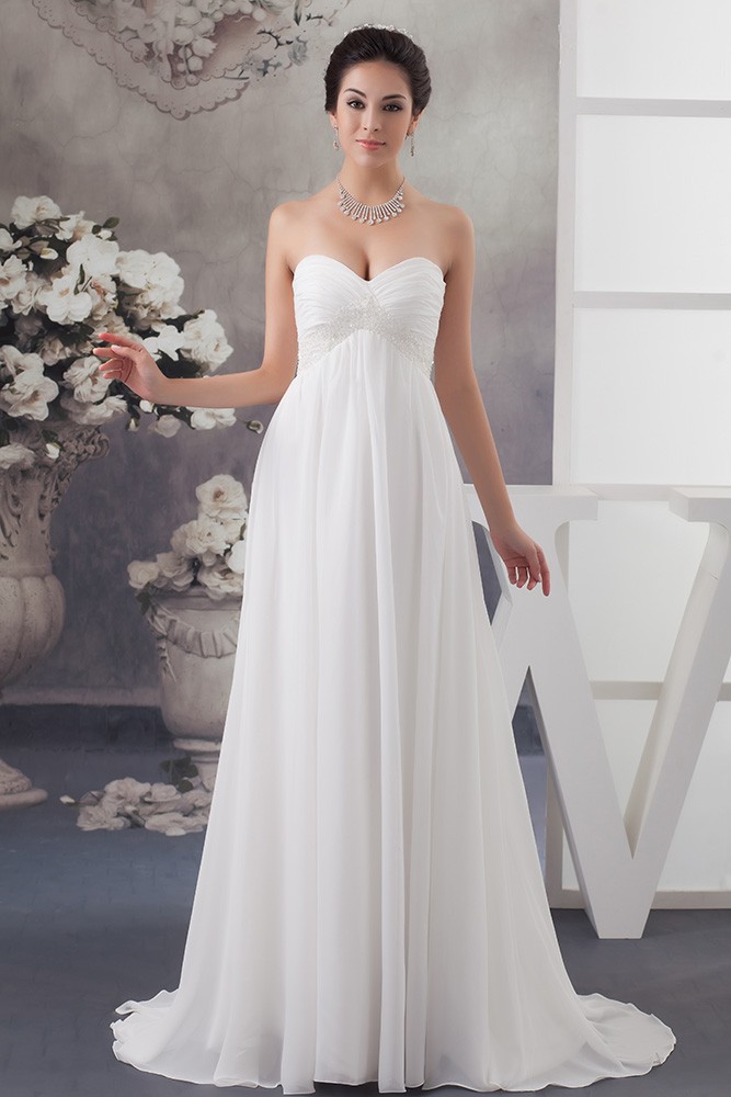 A-line Sweetheart Sweep Train Chiffon Wedding Dress With Beading # ...