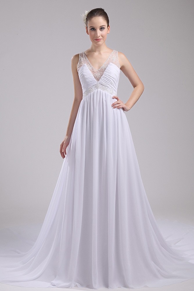 Beaded Vneck Long Empire Waist Aline Wedding Dress OP4098 164.3