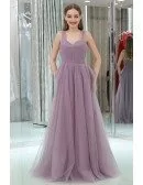 Fairy Tulle Long Sweetheart Lavender Prom Party Dress For Girls