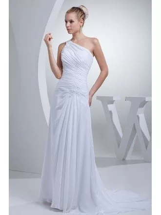 One Shoulder Greek Style Pleated Long Wedding Dress