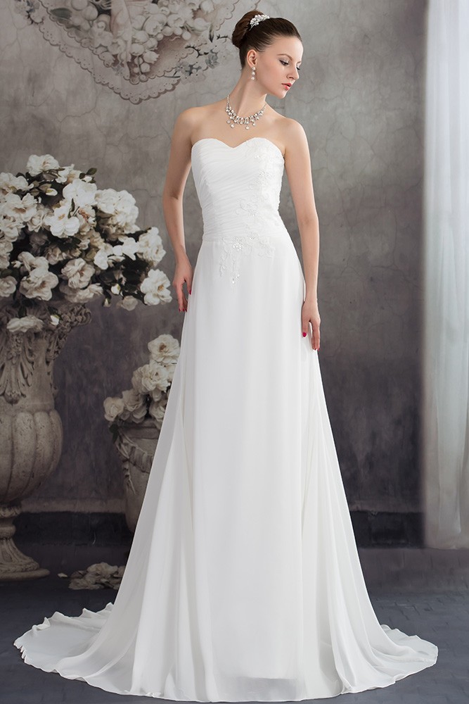 Simple Aline Chiffon Sweetheart Beach Wedding Dress #OPH1223 $165.2