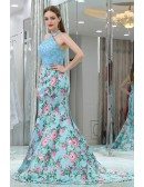 Gorgeous Two Pieces Blue Lace Mermaid Prom Dress With Floral Print