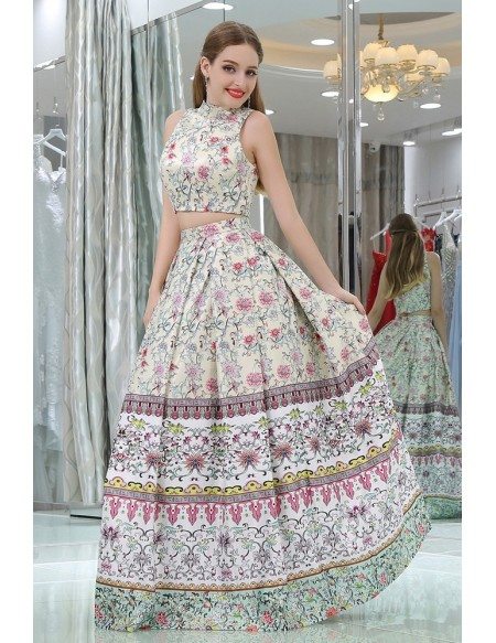 Special Floral Printed Formal Prom Dress Long In 2 Piece