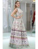 Special Floral Printed Formal Prom Dress Long In 2 Piece