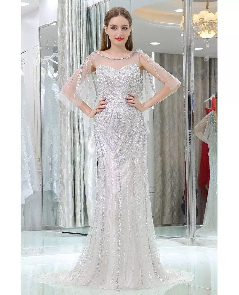 Sexy Gray Long Slim Prom Evening Dress With Beading Sequins #B014 ...
