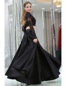 Unique Simple Satin Black Prom Skirt With Modest Lace Jacket