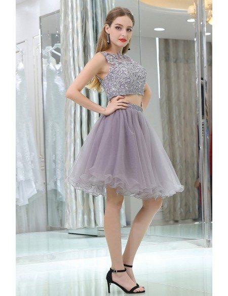 Lavender Tulle Short Suit Skirt With Lace Jacket For Prom Girls