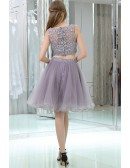 Lavender Tulle Short Suit Skirt With Lace Jacket For Prom Girls