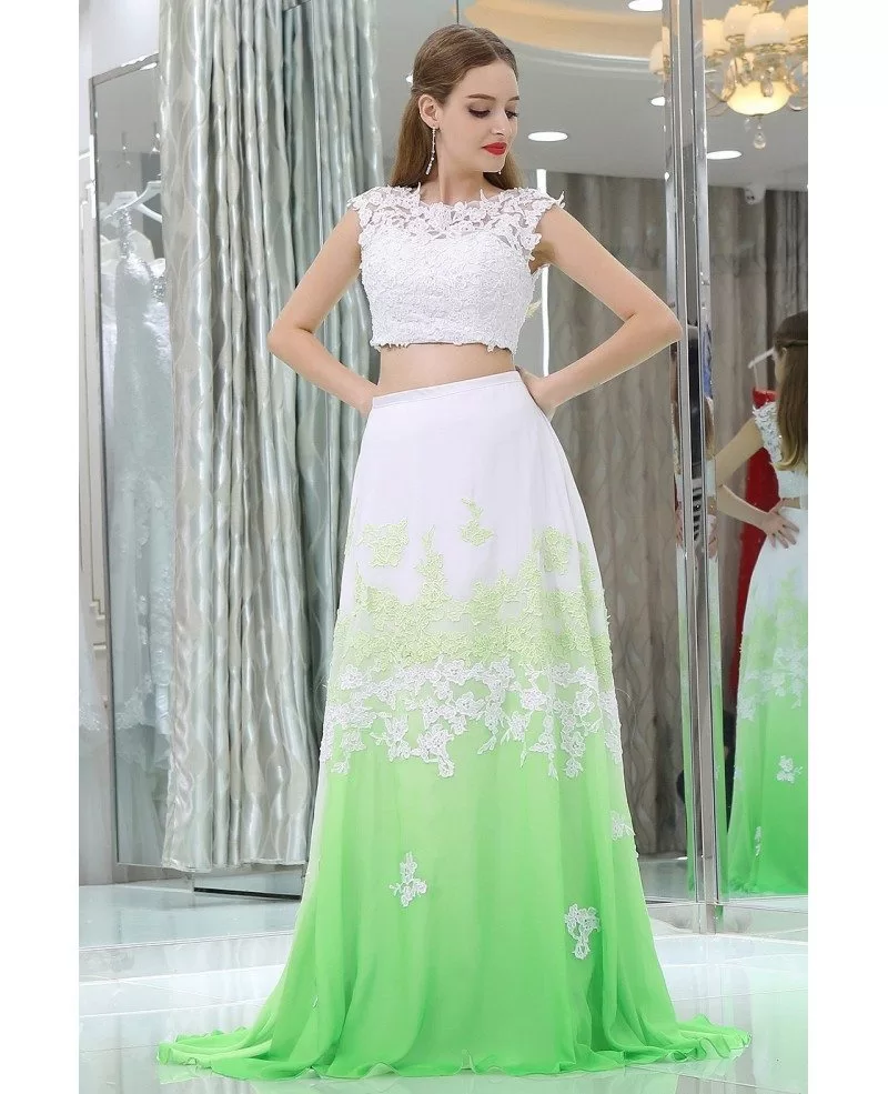 Long Lace Chiffon Gradient White And Green Prom Gown In ...
 Gradient Wedding